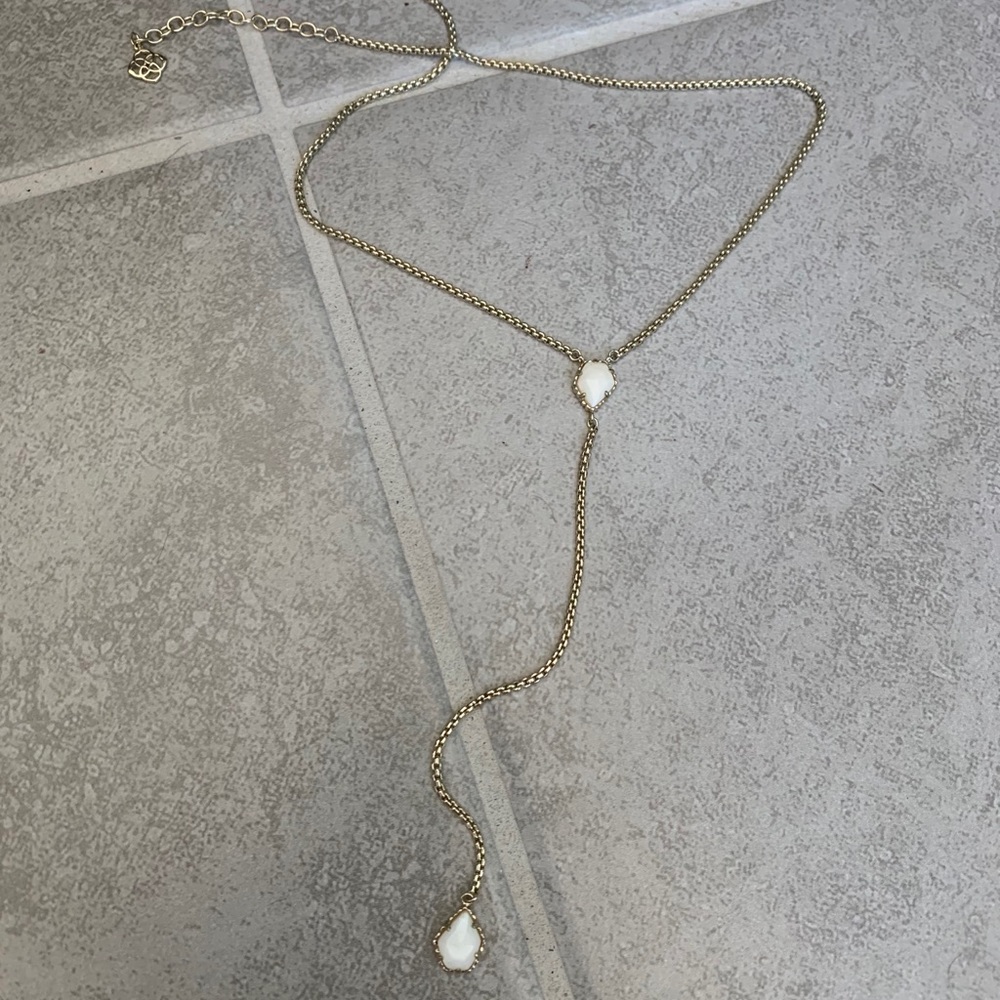 White and gold tear drop necklace